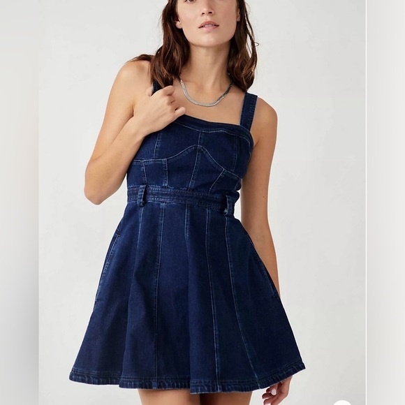 Free People Dresses & Skirts - Free People Corset Denim Mini Dress | Retro 90s Y2K Vibes XS